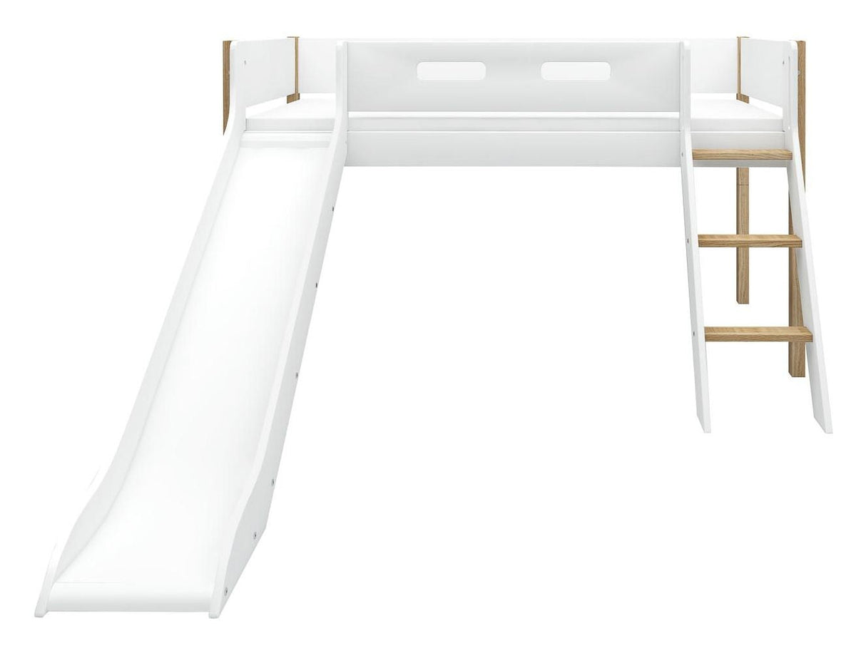 FLEXA Nor Half-high bed with slide white 90x200 m. oak legs, inclined ladder