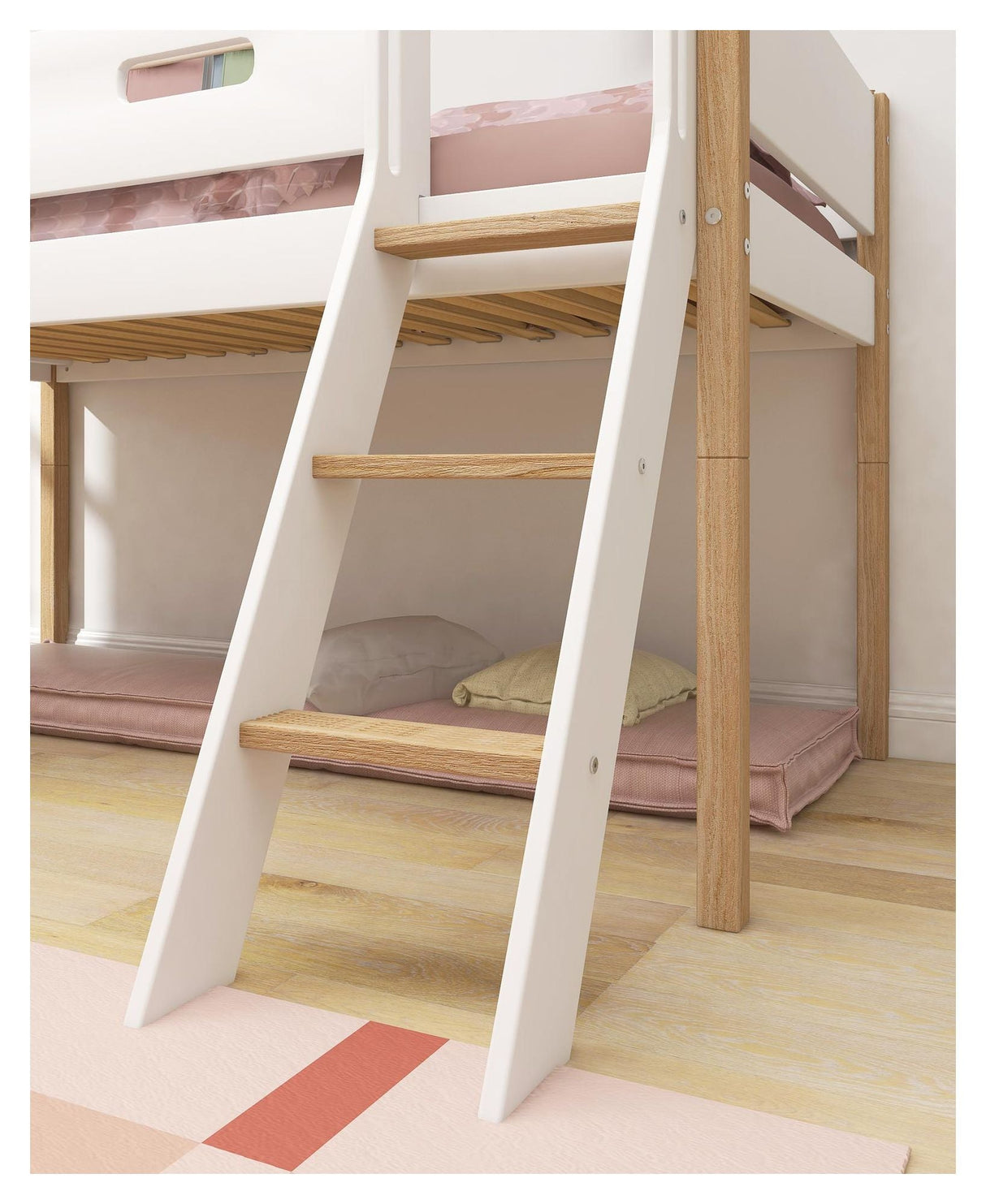 FLEXA Nor Half-high bed with slide white 90x200 m. oak legs, inclined ladder