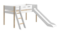 FLEXA Nor Half-high bed with slide white 90x200 m. oak legs, inclined ladder