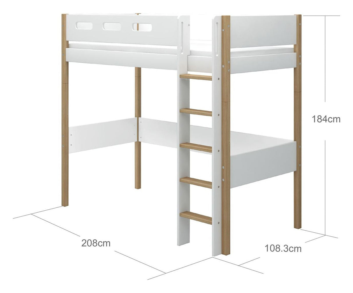 FLEXA Nor High bed white, 90x200cm with oak legs