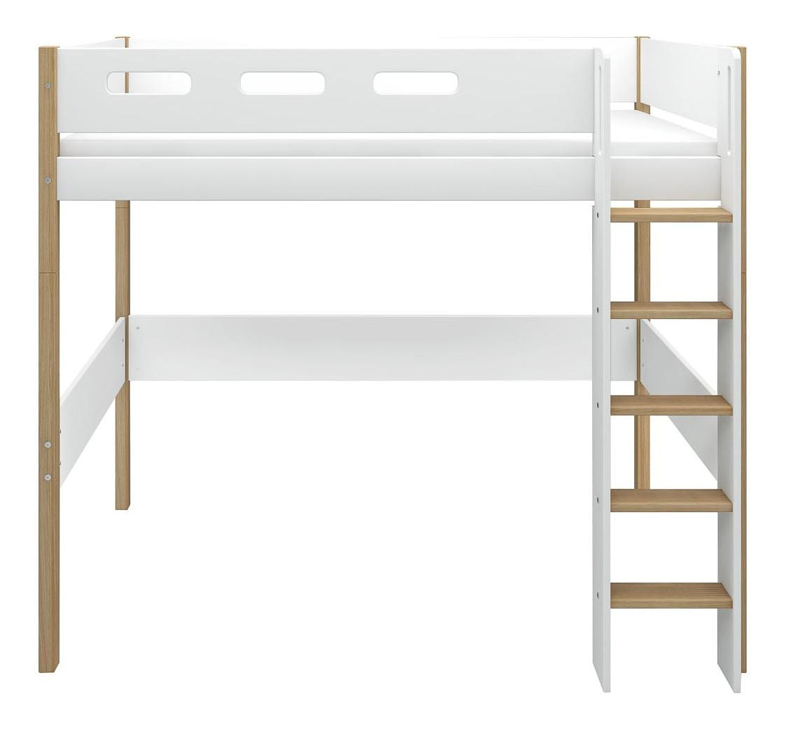 FLEXA Nor High bed white, 90x200cm with oak legs