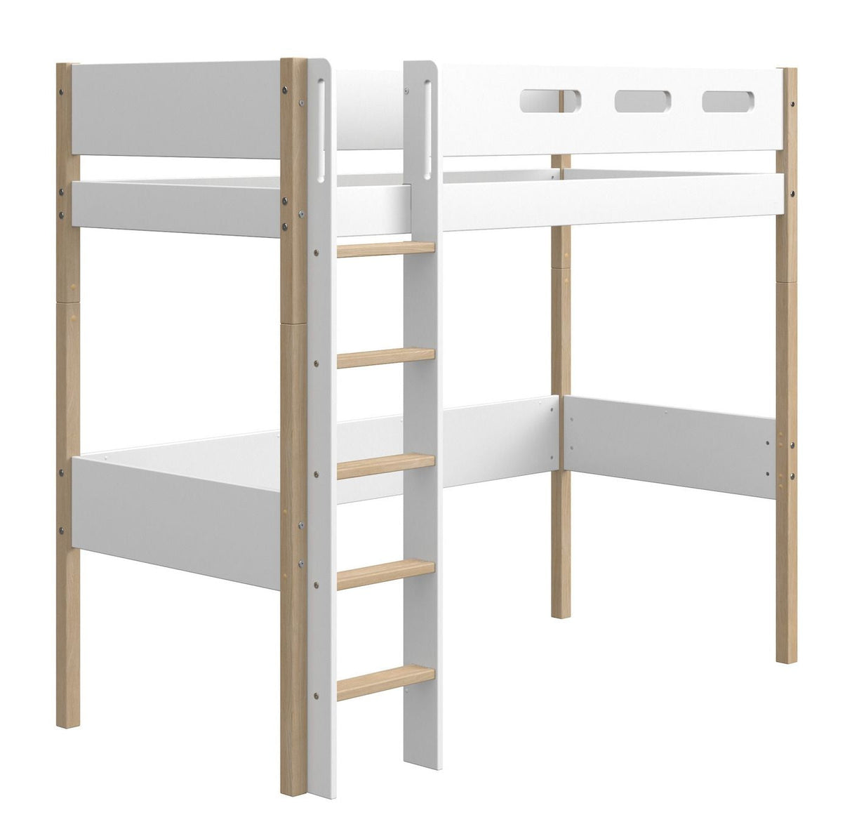 FLEXA Nor High bed white, 90x200cm with oak legs