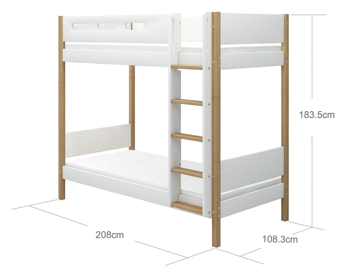 FLEXA Nor Bunk bed high white, 90x200 m. oak bone