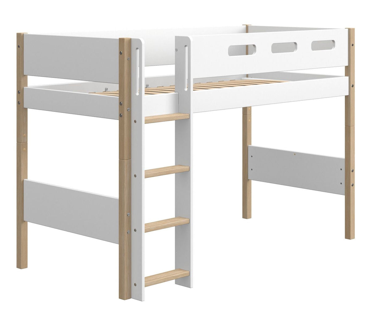 FLEXA Nor Semi-high bed 90x200 m. oak leg, straight ladder