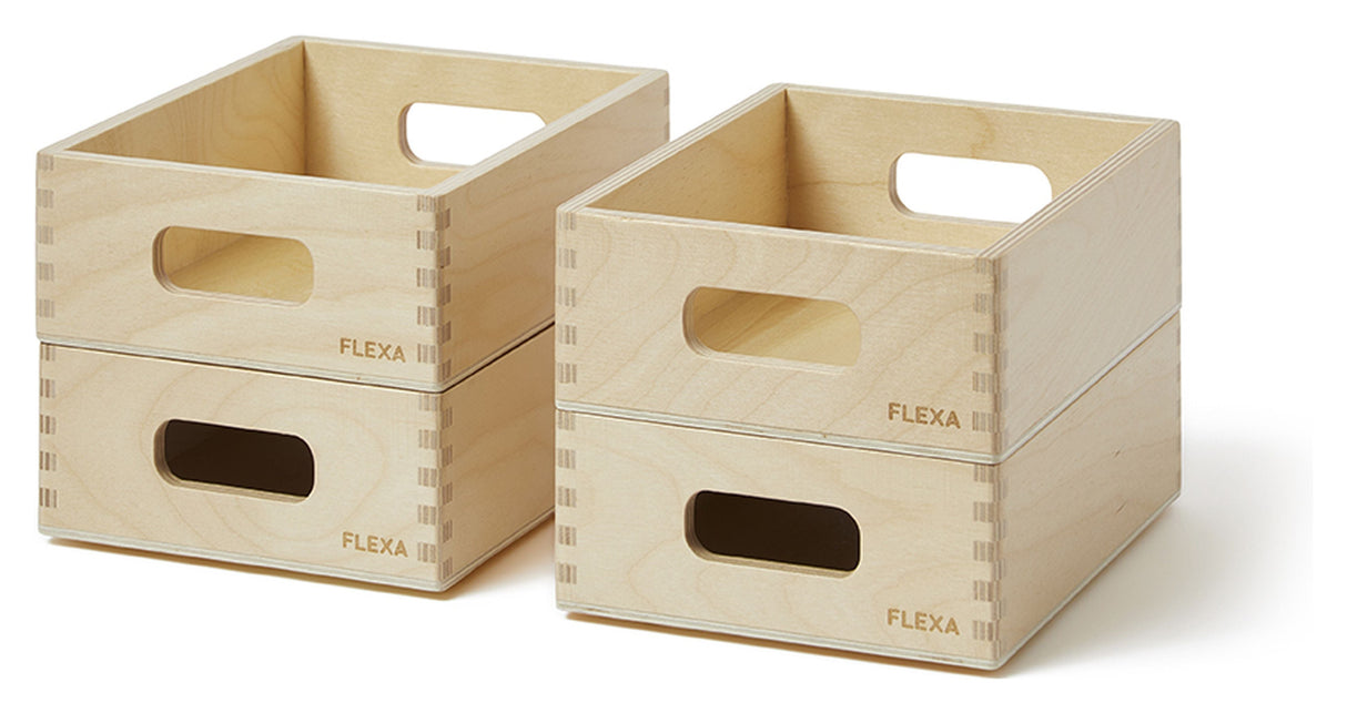 Play Storage boxes in wood, Set of 4 pieces.