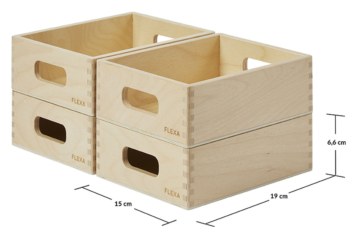 Play Storage boxes in wood, Set of 4 pieces.