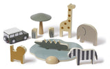 Play Wooden Safari Animals and Jeep Multi Color