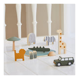 Play Wooden Safari Animals and Jeep Multi Color