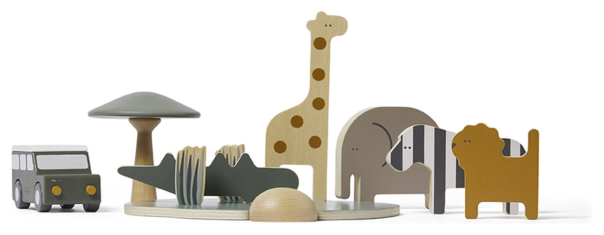 Play Wooden Safari Animals and Jeep Multi Color