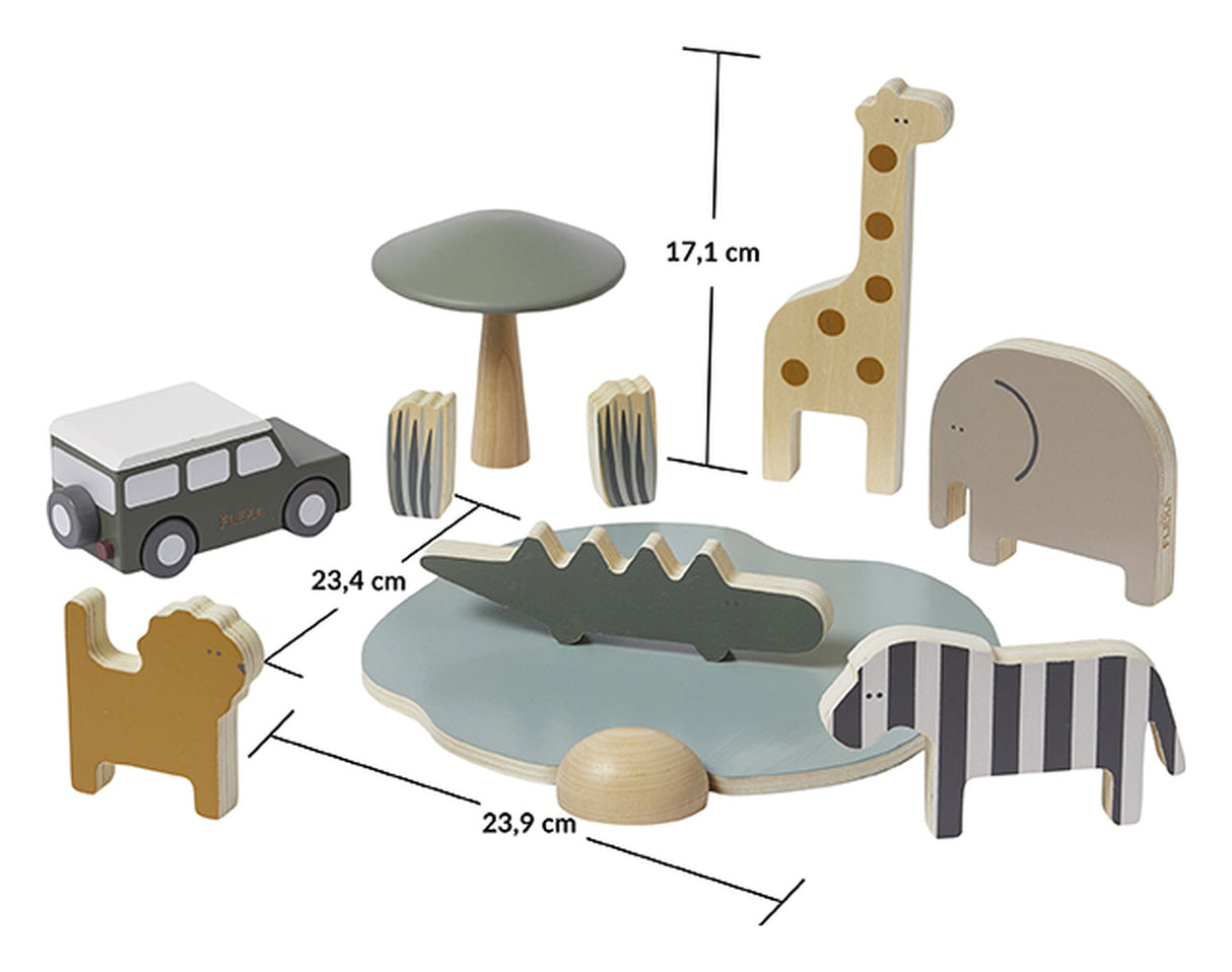 Play Wooden Safari Animals and Jeep Multi Color