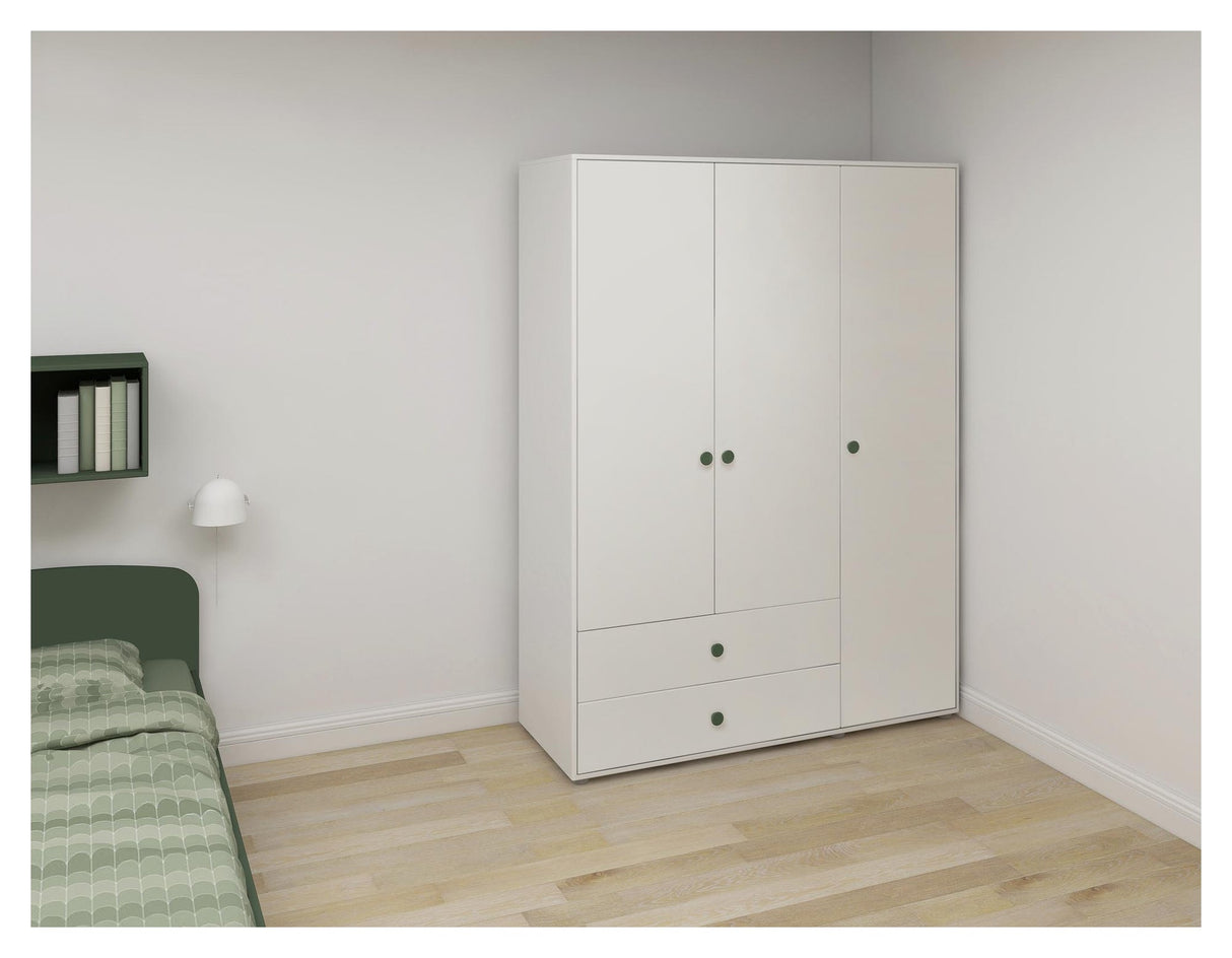 Roomie Wardrobe with 3 doors, White/Green