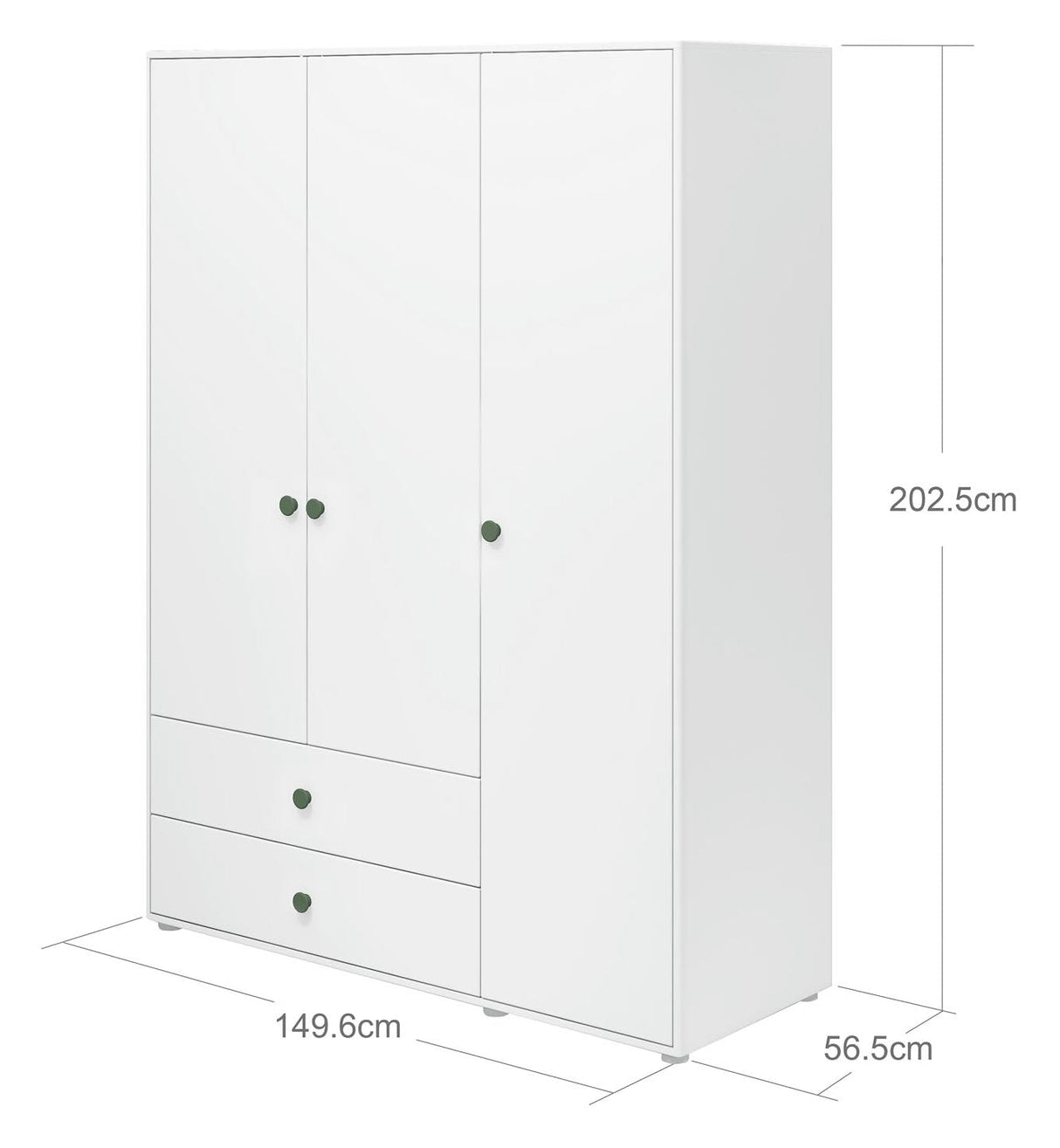 Roomie Wardrobe with 3 doors, White/Green