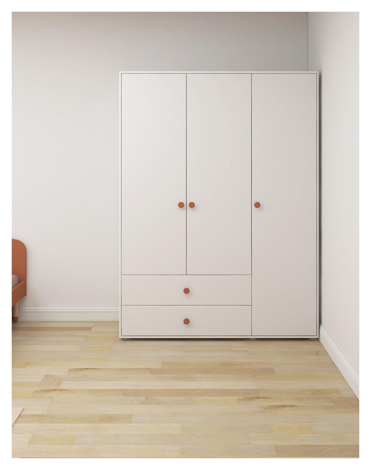 Roomie Wardrobe with 3 doors, Rosa/White