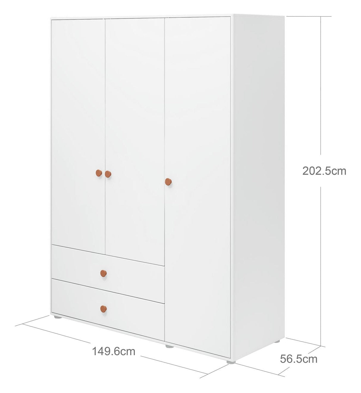 Roomie Wardrobe with 3 doors, Rosa/White