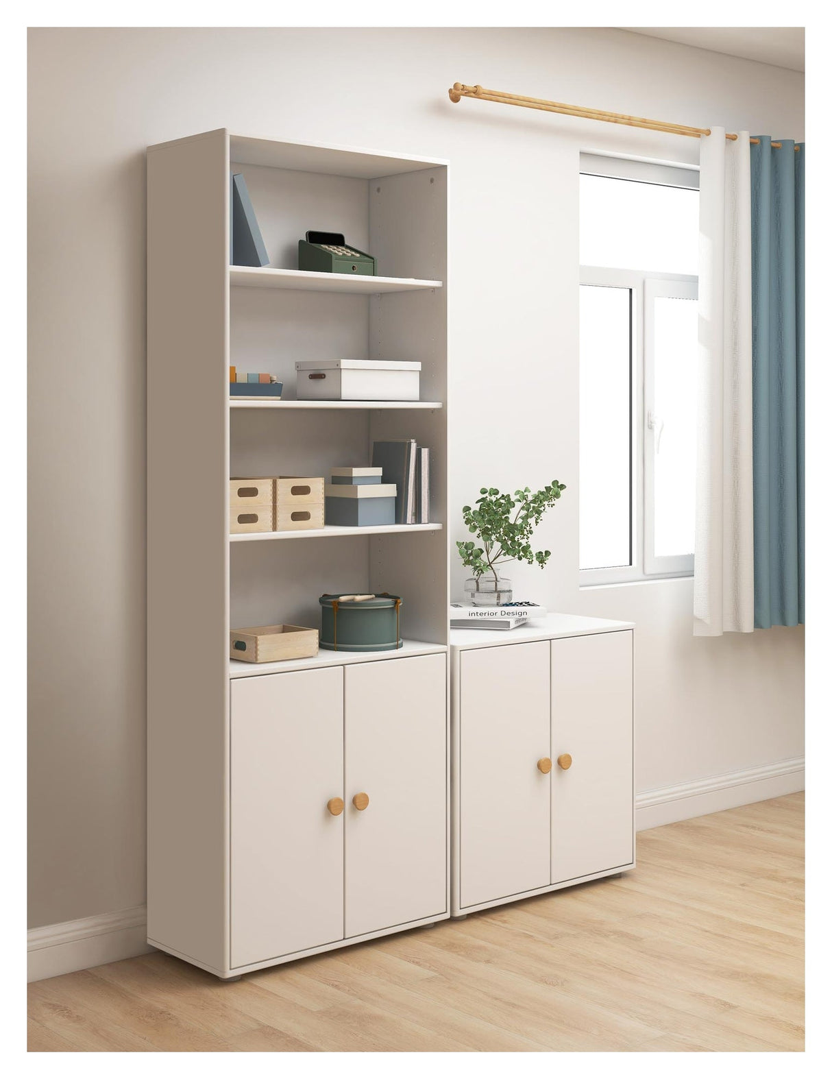 Roomie Maxi shelf with 2 doors, White/Oak