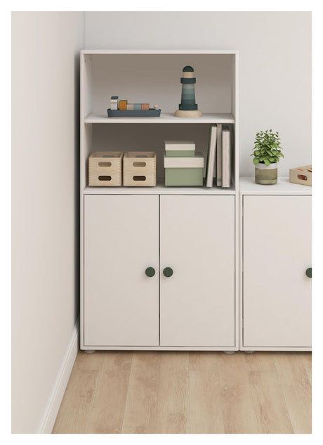 Roomie Midi bookcase with 2 doors, White/Green