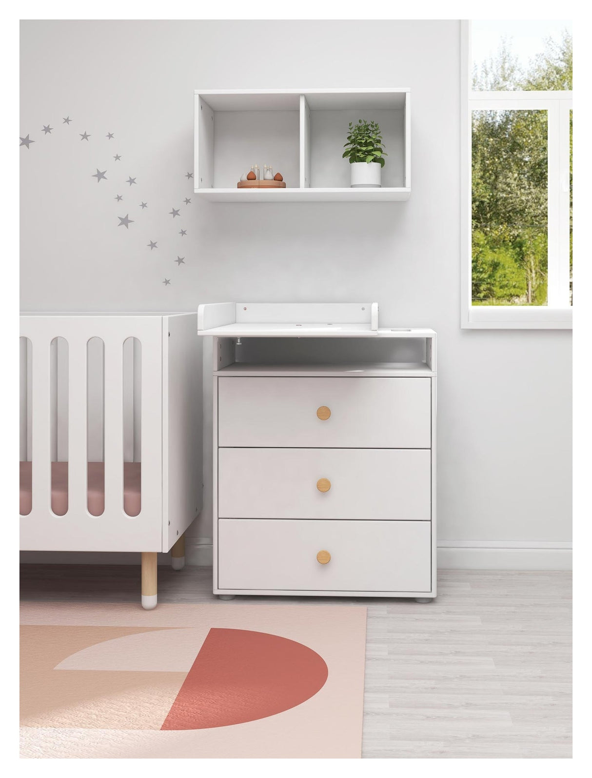 Roomie Changing table with 3 drawers, white/oak