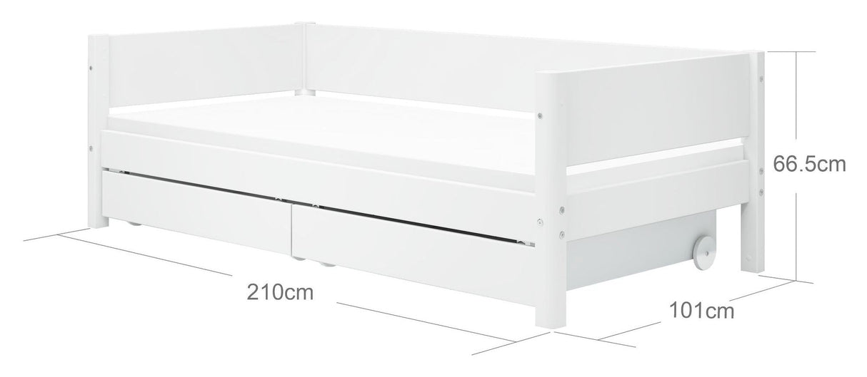 Flexa White Single bed with bed drawers, 200x90