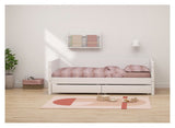 Flexa White Single bed with bed drawers, 200x90