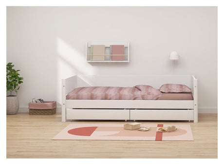 Flexa White Single bed with bed drawers, 200x90