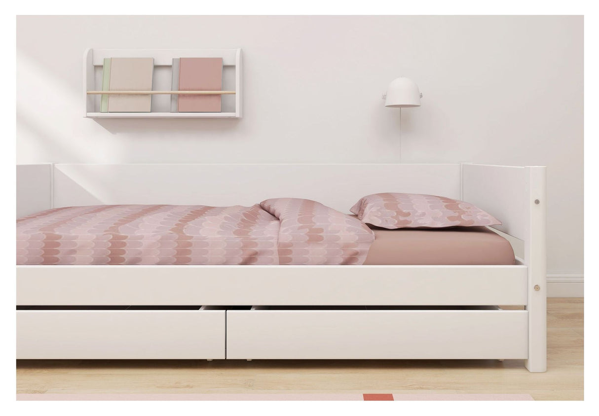 Flexa White Single bed with bed drawers, 200x90