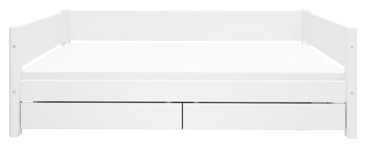 Flexa White Single bed with bed drawers, 200x90