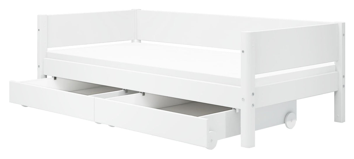 Flexa White Single bed with bed drawers, 200x90