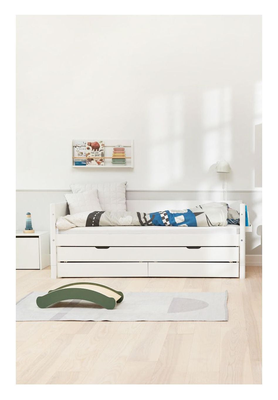 Flexa White Single bed with pull-out bed and drawers, 200x90