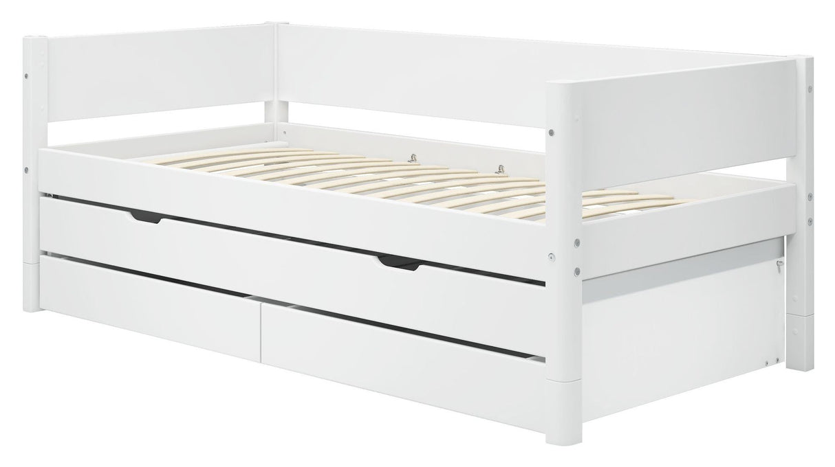 Flexa White Single bed with pull-out bed and drawers, 200x90