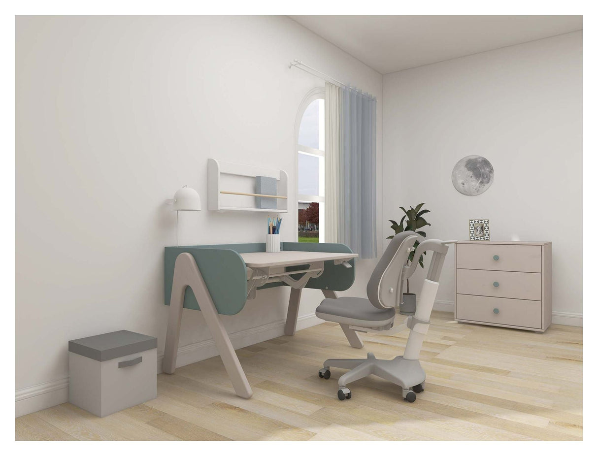 Woody Desk, Gray w. light teal/pine