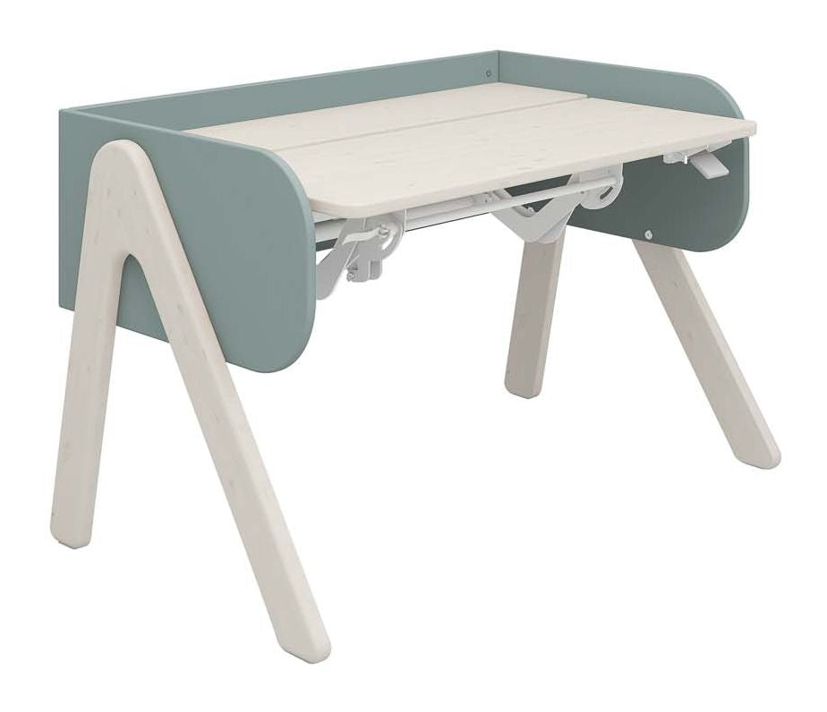 Woody Desk, White/Light Teal/Pine