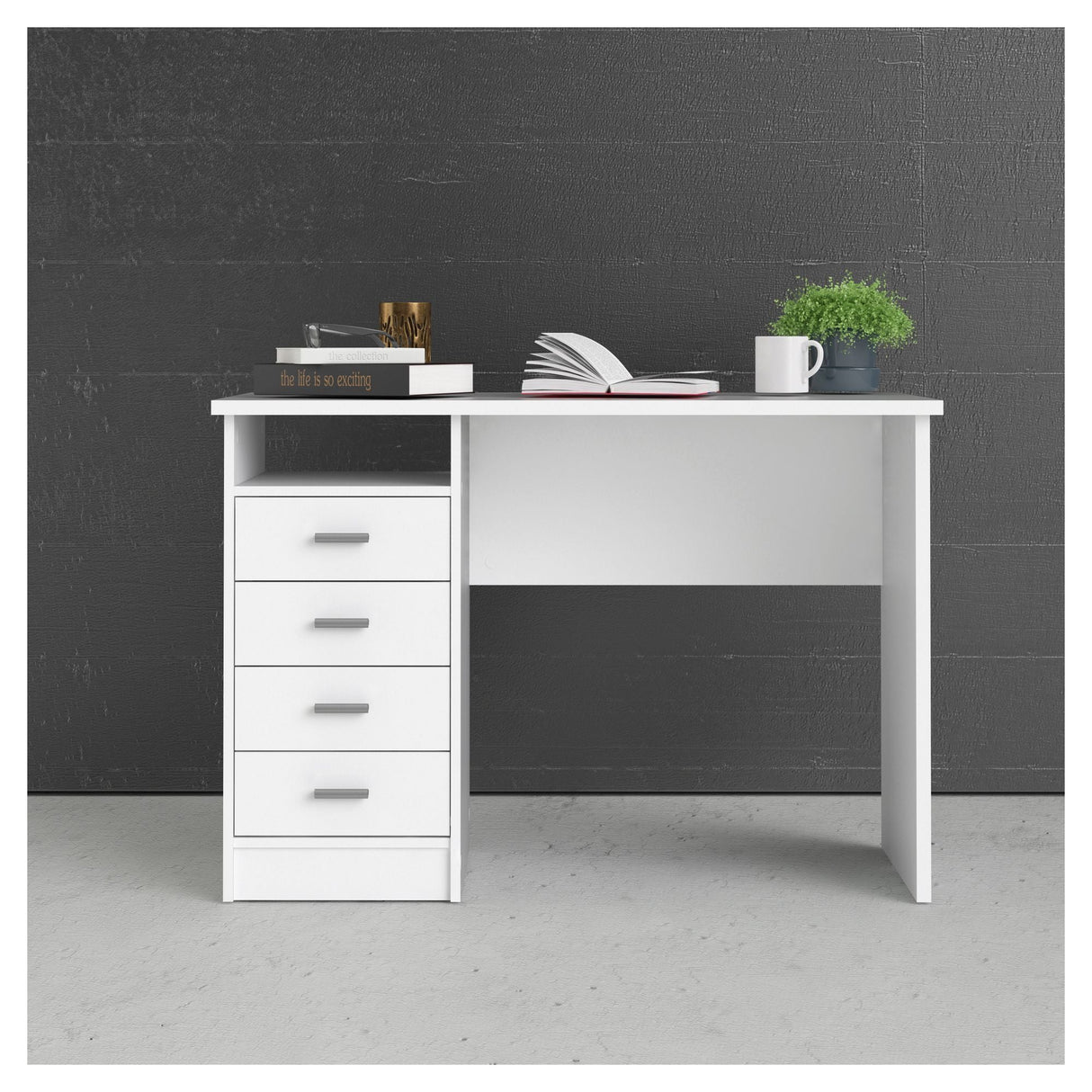 Function Desk - White w/4 drawers