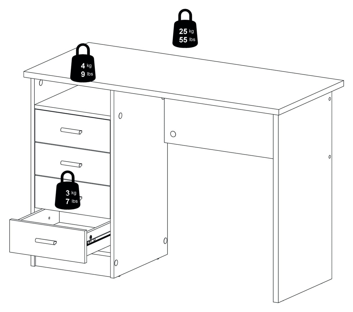 Function Desk - White w/4 drawers