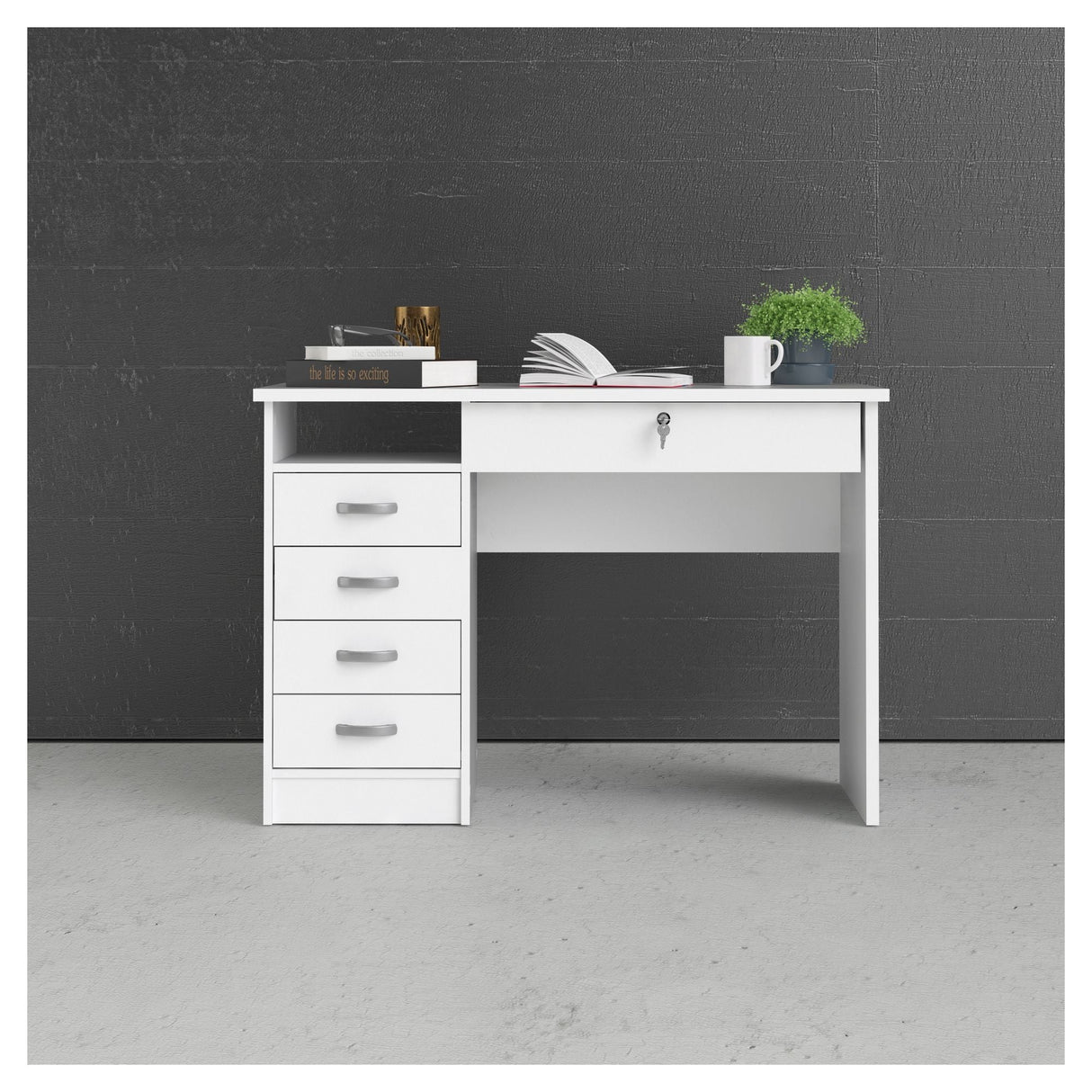 Function Desk - White w/5 drawers