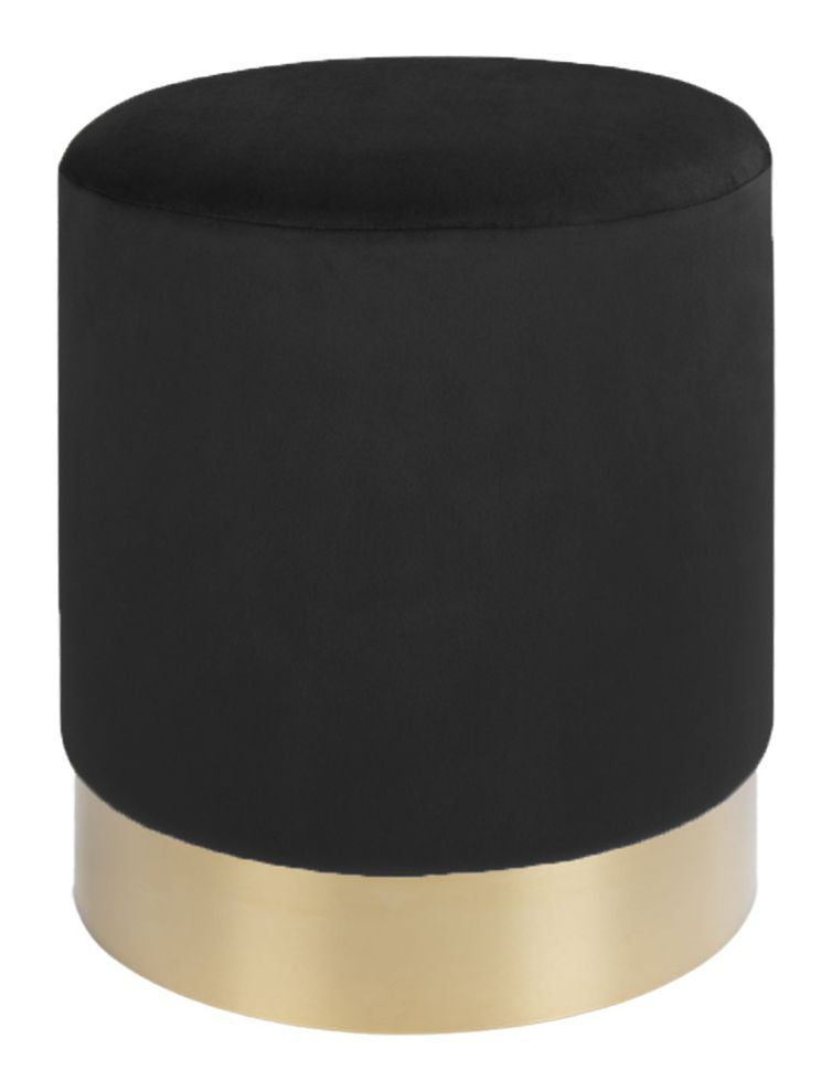 Gamby Pouf in black velvet with brass colored edge