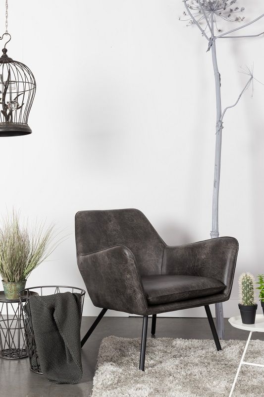 homii Bon Lounge Chair, Dark Gray Leatherette