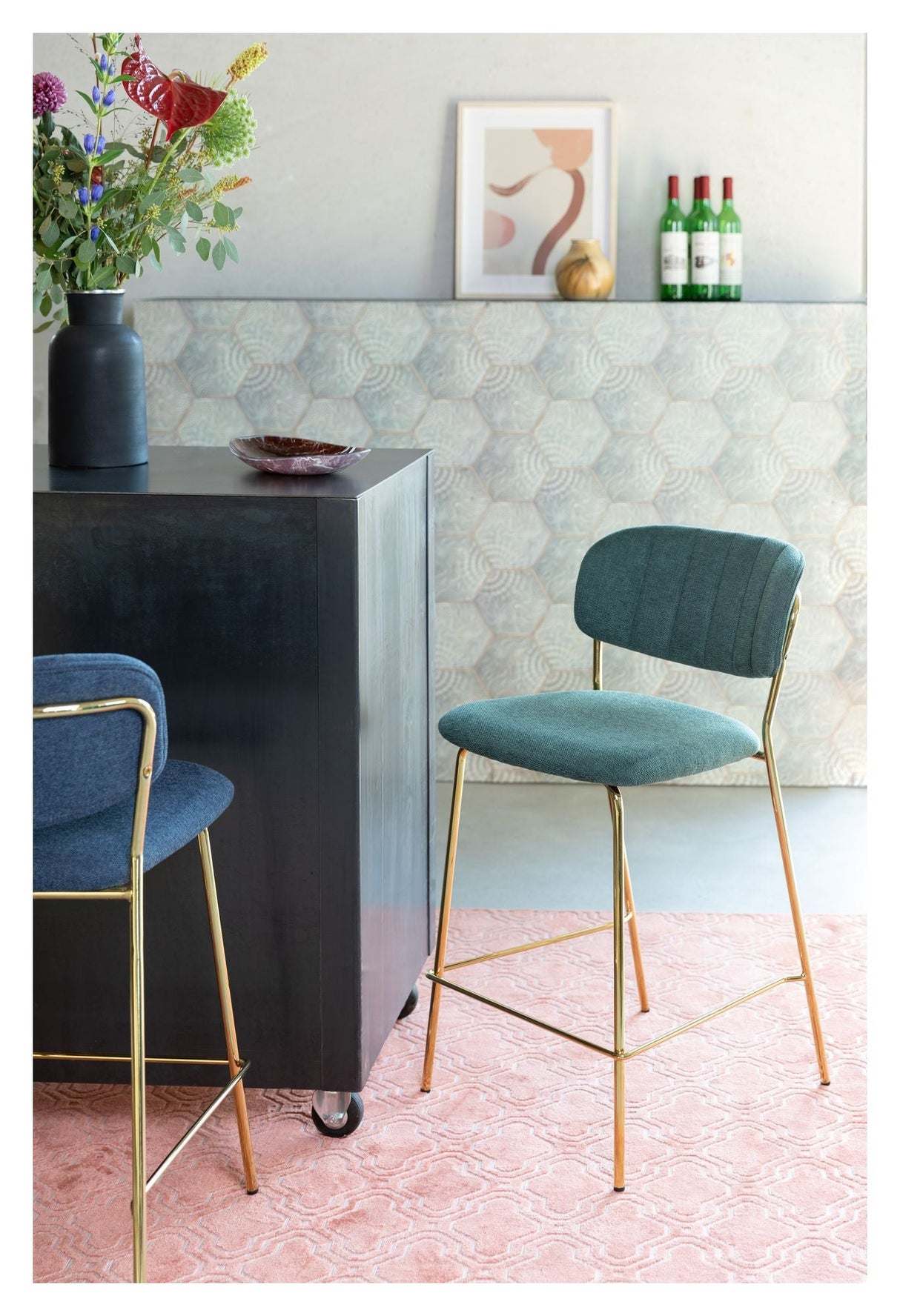 homii Jolien Bar stool SH: 65cm, Gold/Dark Green