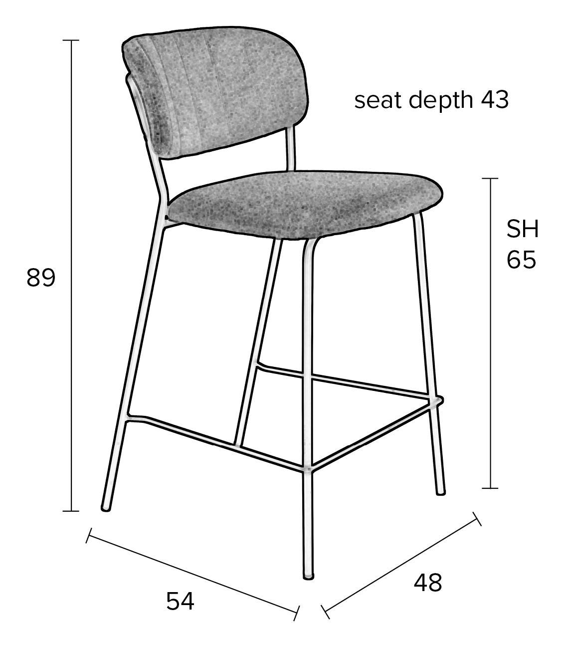 homii Jolien Bar stool SH: 65cm, Black/Gray