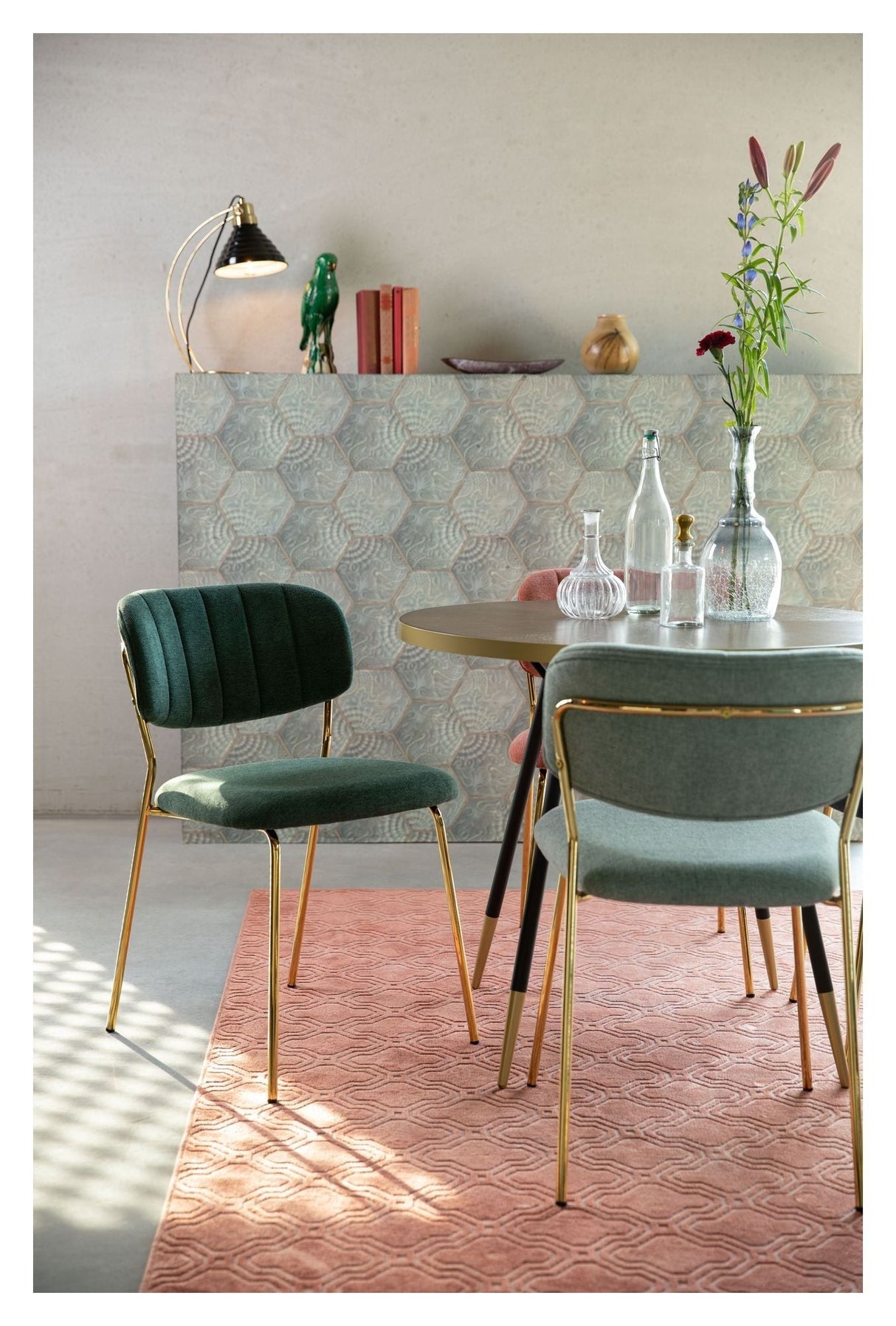 homii Jolien Dining Chair, Gold/Light Green