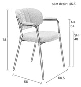 homii Jolien Dining chair with armrests, White Bouclé