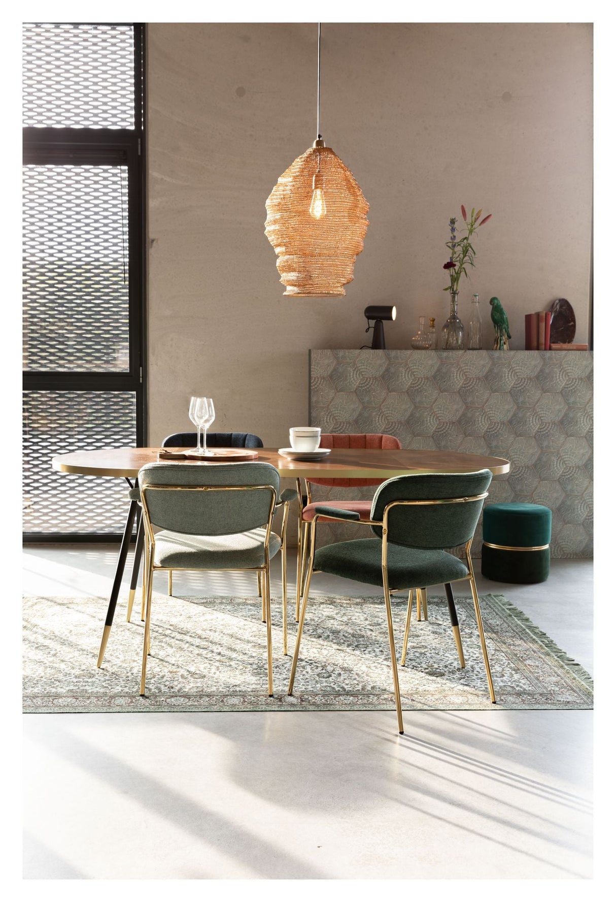 homii Jolien Dining chair w/armrests, Gold/Light Green