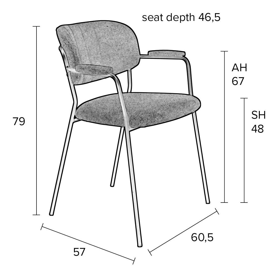 Jolien Dining Chair, Black/ Gray Fabric