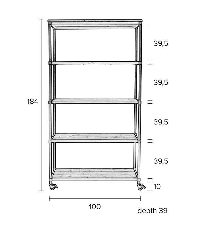 homii Simon Shelf w/Wheel, Nature/Gray