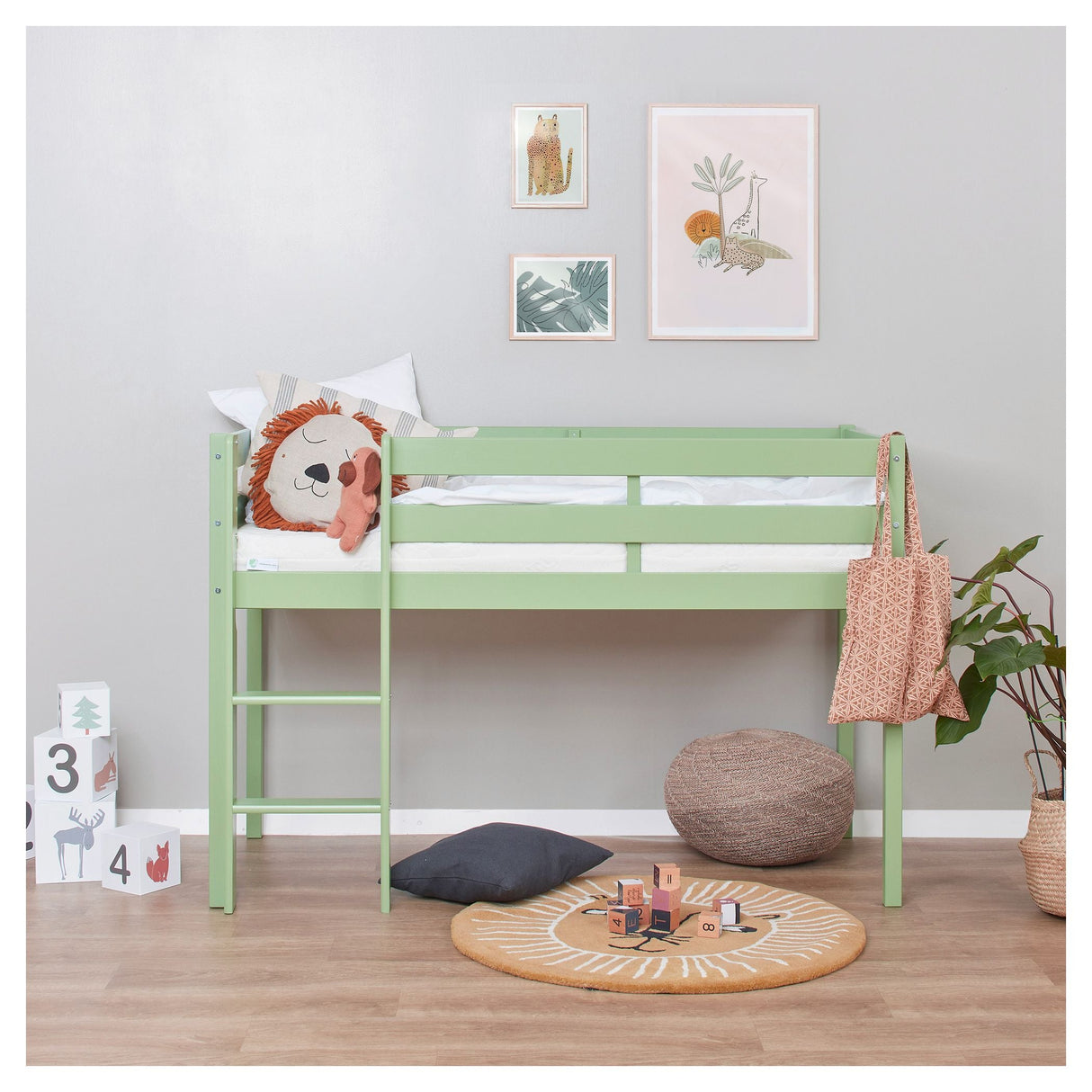 ECO Comfort mid-high bed incl. slatted base 70x160 cm, Pale Green