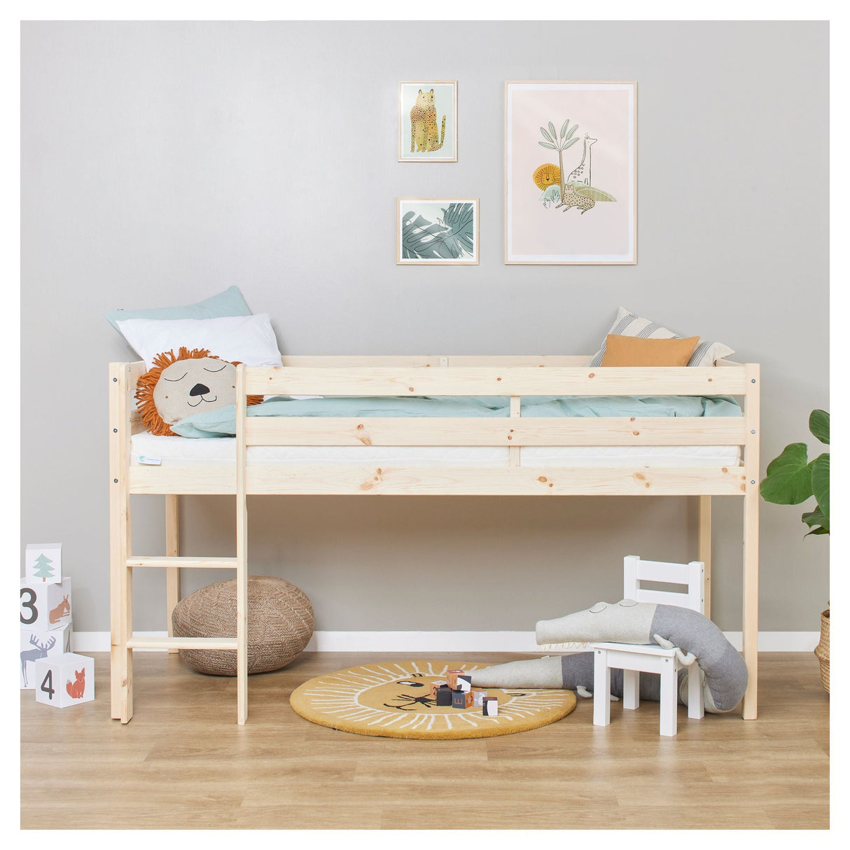 ECO Comfort semi-high bed incl. slatted base 90x200 cm, Nature