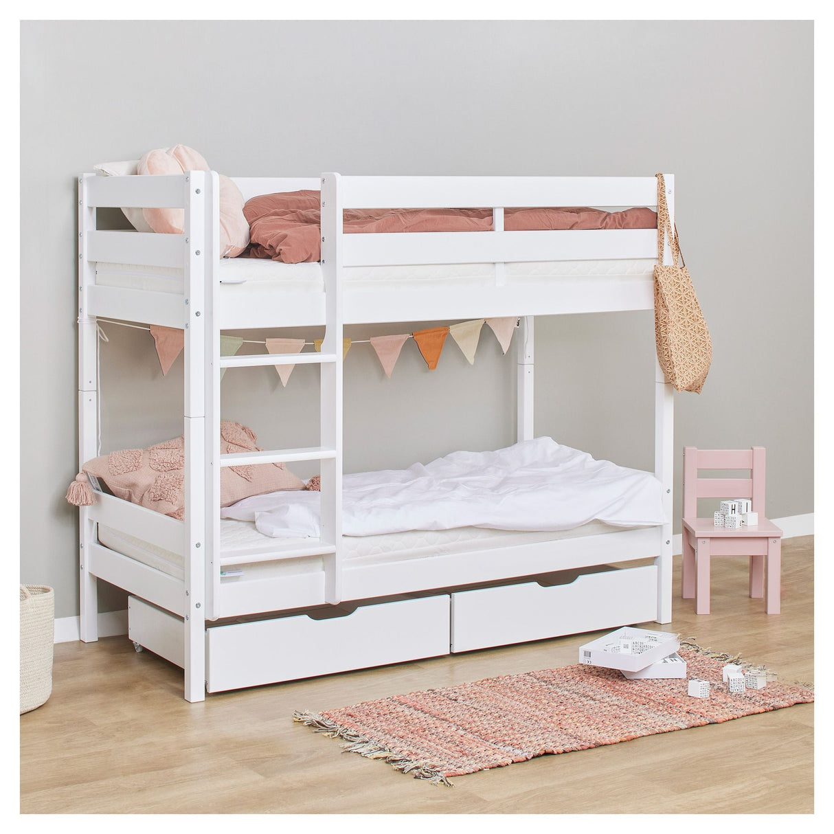 ECO Comfort bunk bed incl. Fluted base 70x160 cm, White