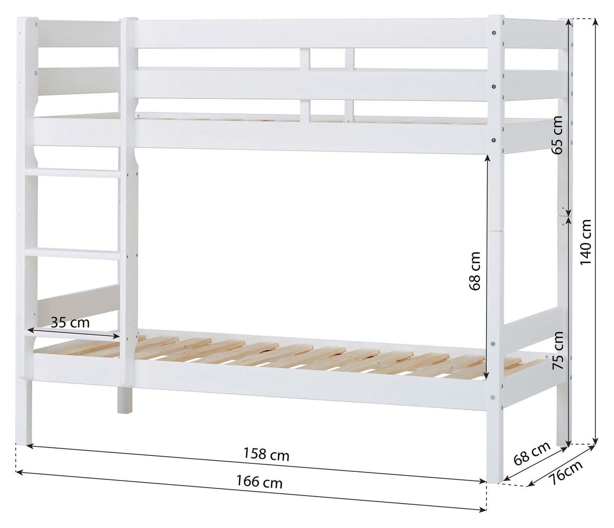 ECO Comfort bunk bed incl. Fluted base 70x160 cm, White