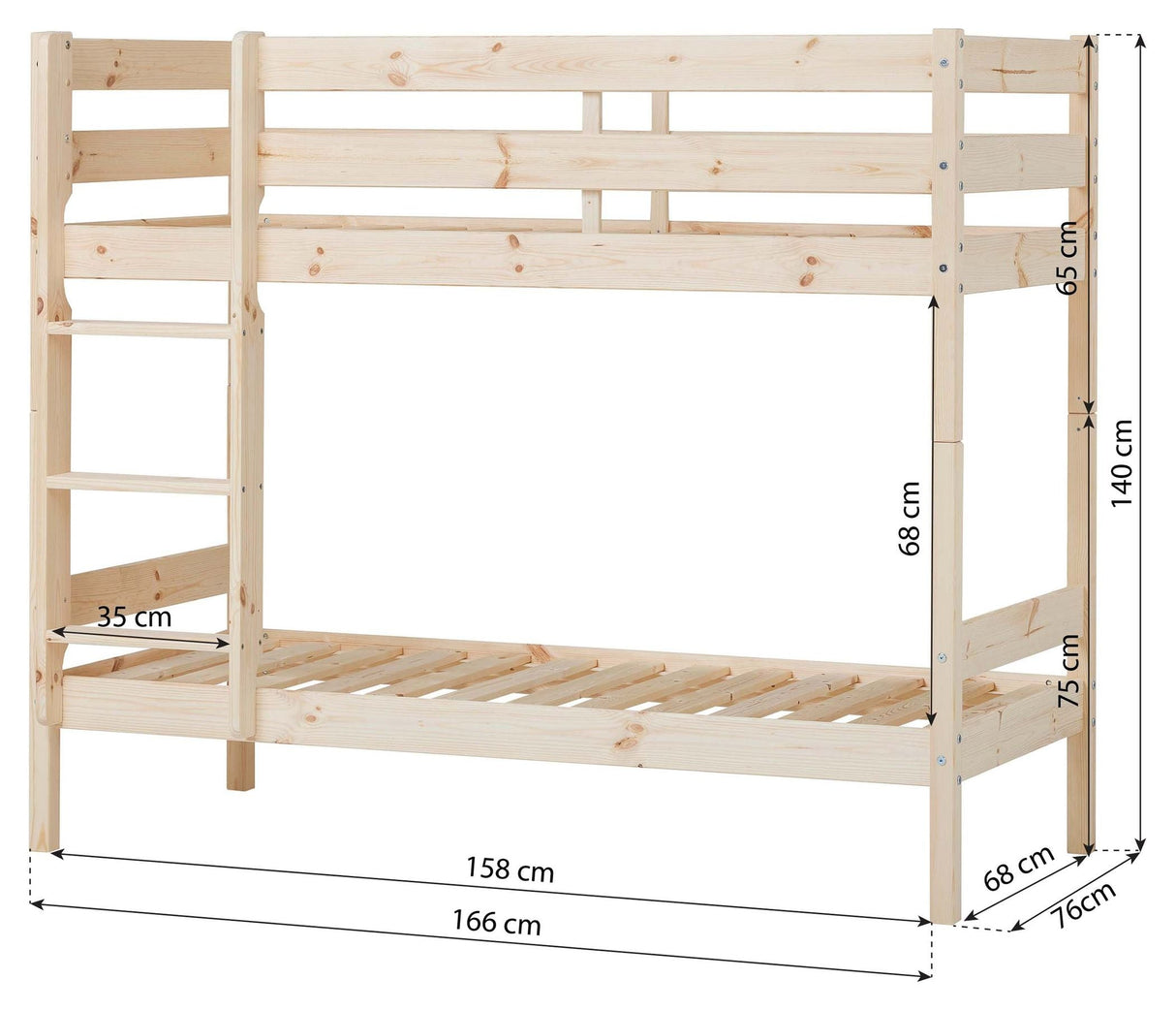 ECO Comfort bunk bed incl. slatted base 70x160 cm, Nature