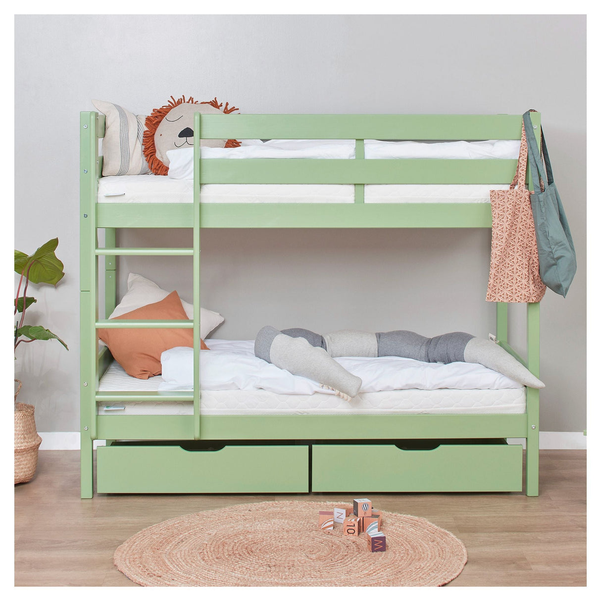 ECO Comfort bunk bed incl. slatted base 70x160 cm, Pale Green