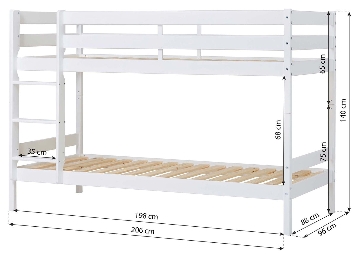 ECO Comfort bunk bed incl. Lamella base 90x200 cm, White